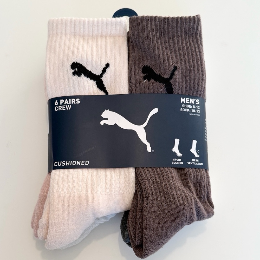 PUMA 6 Pack 6 colors Crew Socks Shoe Size 8-12 NWT - Picture 5 of 12